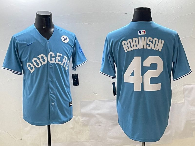 Men Los Angeles Dodgers 42 Robinson Light Blue Joint Name 2025 Nike MLB Jersey style 19